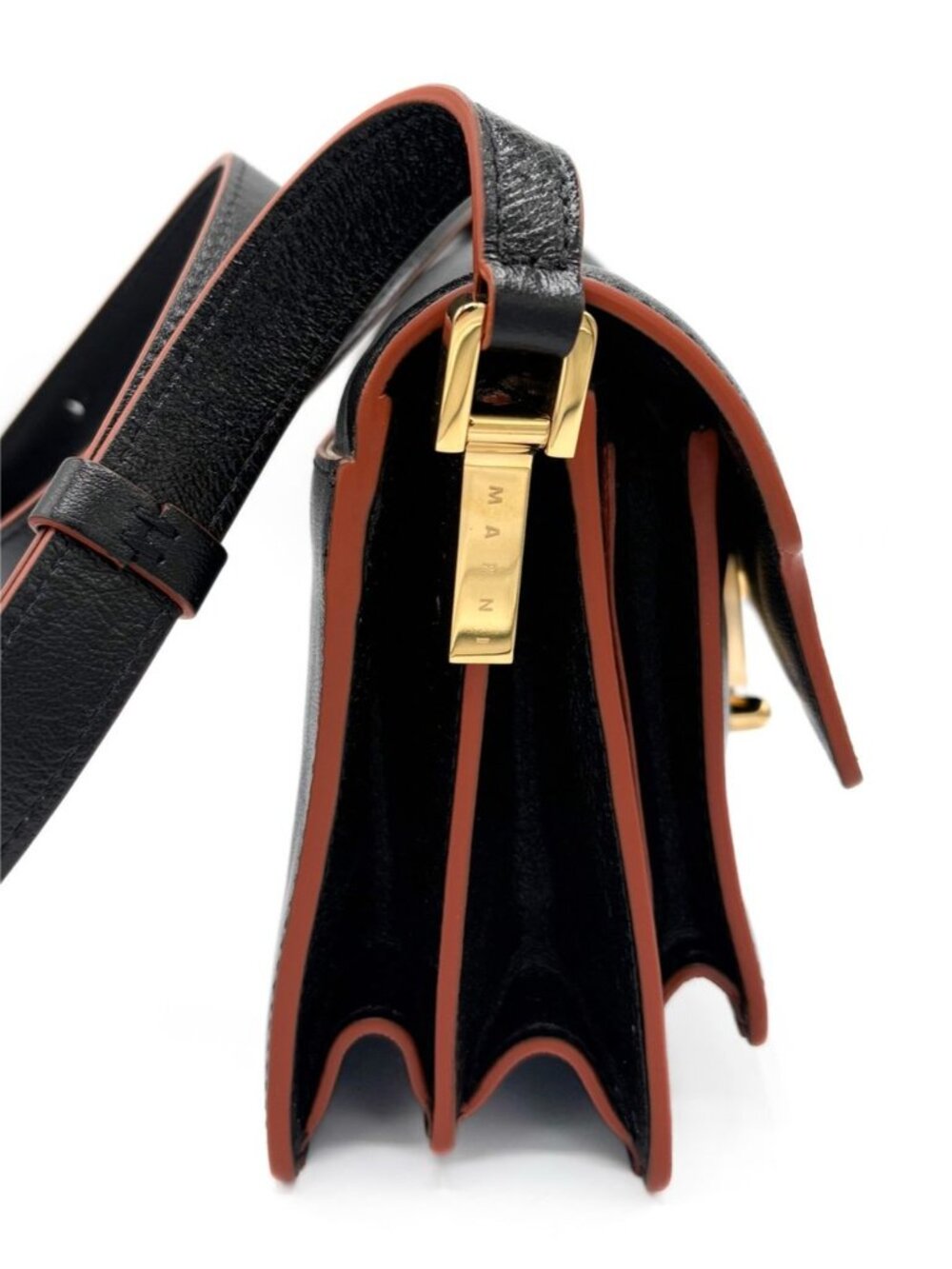 Marni Mini Trunk Bag Black Leather Crossbody Gold Hardware NWOT - Picture 6 of 13